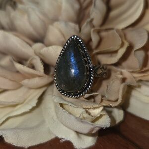 Blue Flash Labradorite 925 Sterling Silver Overlay Ring Size 6¾ NEW
